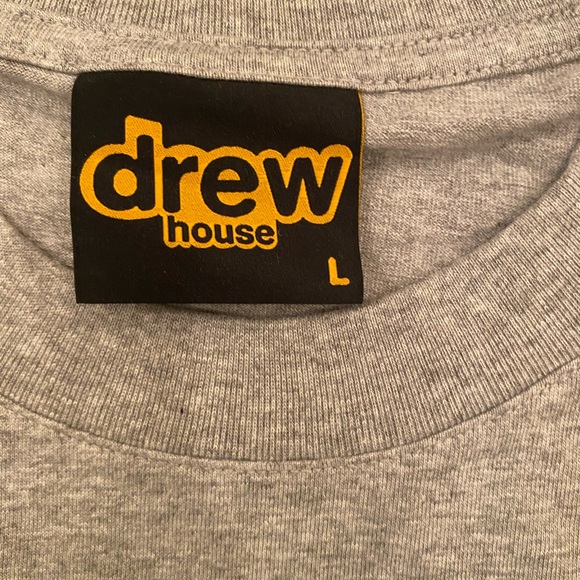 Drew House Gray Mini Mascot Pocket Tee- heather  gray. - Picture 5 of 7